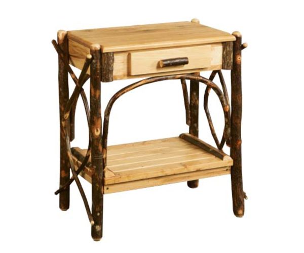 End Table With Slatted Shelves And Drawer